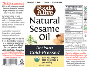 Natural Sesame Oil 8 fl oz by Foods Alive