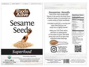 Organic Natural Sesame Seeds 12 Servings by Foods Alive