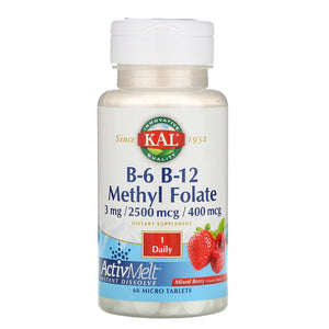 B6 B12 Methyl Folate Active Berry 60 veg tablets by KAL