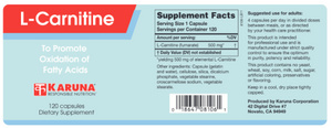 L-Carnitine 500 mg 120 Capsules by Karuna