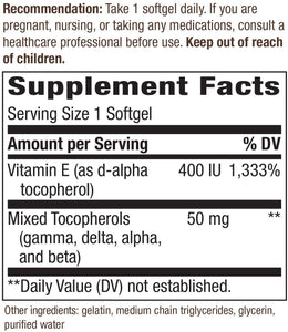 Vitamin E 400 IU with mixed tocopherols 100 Softgels by Natures Way