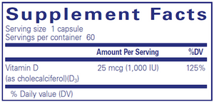 Vitamin D3 25mcg (1,000IU) by Pure Encapsulations